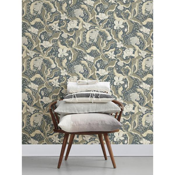 A Street Prints Bodri Blue Tulip Garden Wallpaper