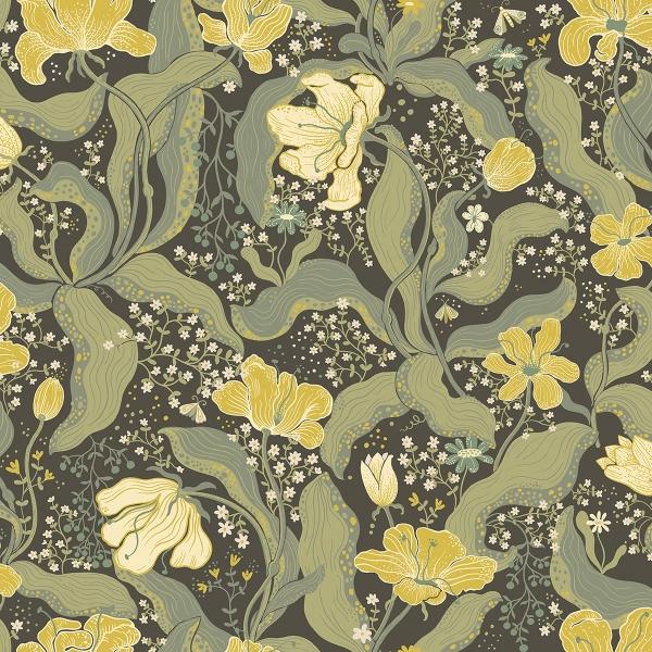 a street prints Bodri Green Tulip Garden Wallpaper