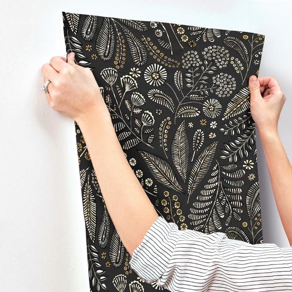 A Street Prints Briar Black Floral Wallpaper