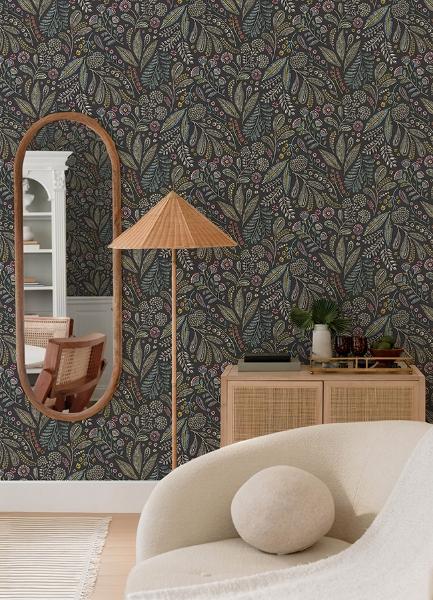 A Street Prints Briar Charcoal Floral Wallpaper