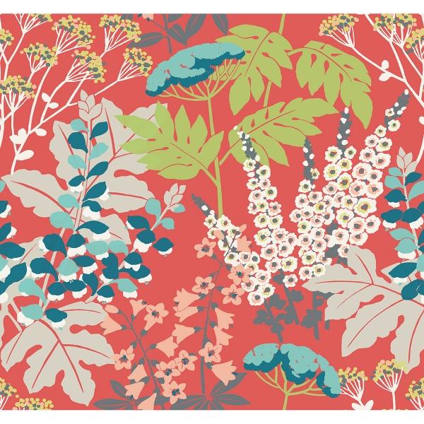 a street prints Brie Red Forest Flowers Wallpaper