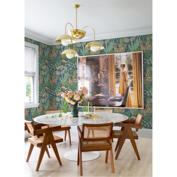 A Street Prints Brie Teal Forest Flowers Wallpaper