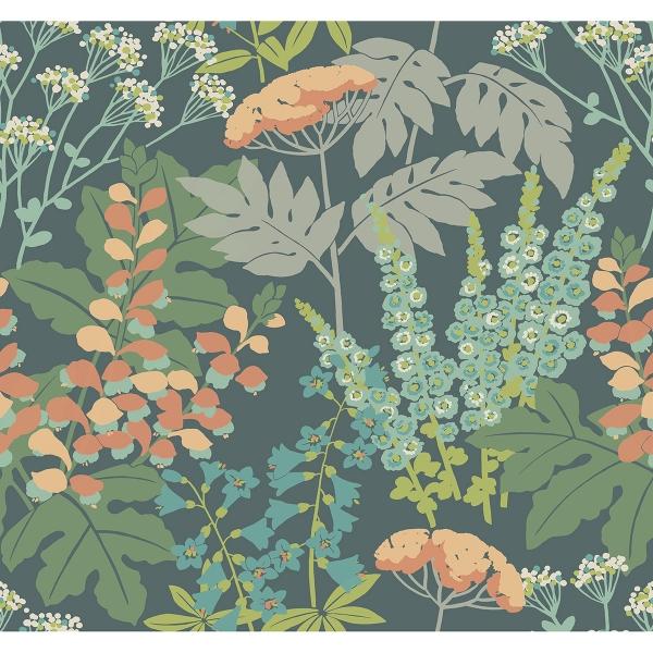 a street prints Brie Teal Forest Flowers Wallpaper