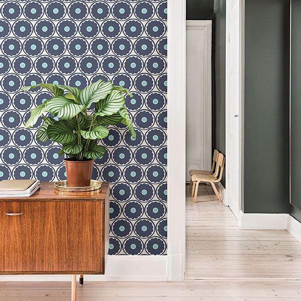 A Street Prints Buttercup Blue Flower Wallpaper