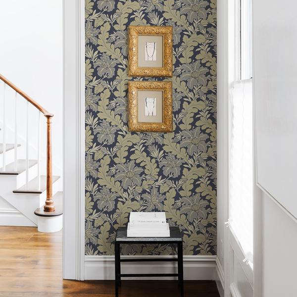 A Street Prints Butterfield Navy Floral Wallpaper