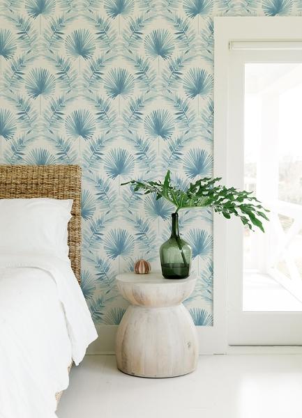 A Street Prints Calla Blue Painted Palm Wallpaper