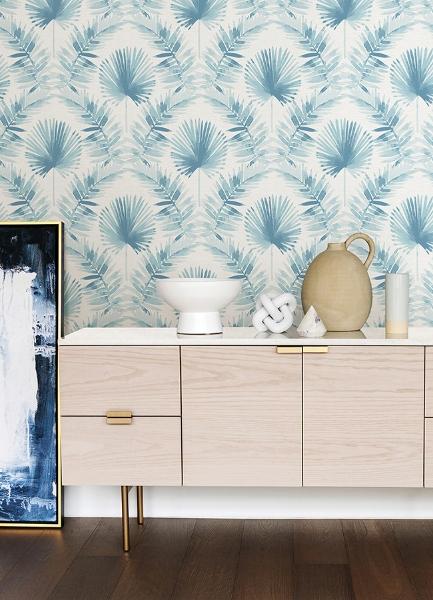 A Street Prints Calla Blue Painted Palm Wallpaper