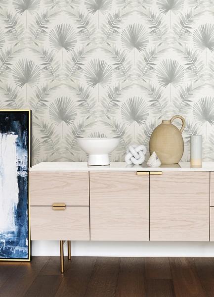 A Street Prints Calla Grey Painted Palm Wallpaper