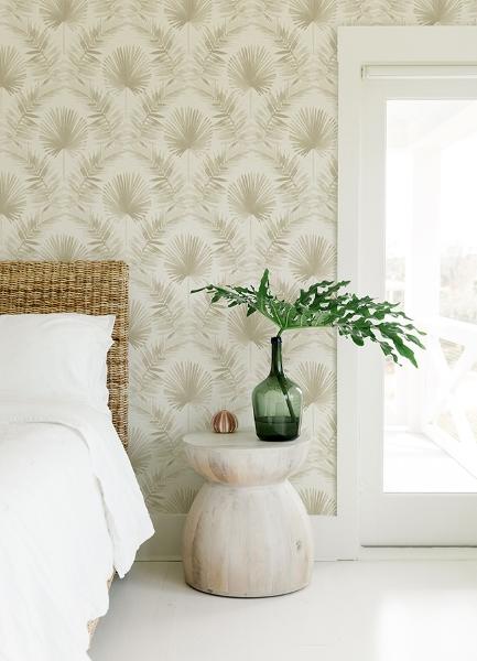 A Street Prints Calla Taupe Painted Palm Wallpaper