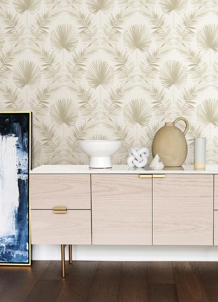 A Street Prints Calla Taupe Painted Palm Wallpaper