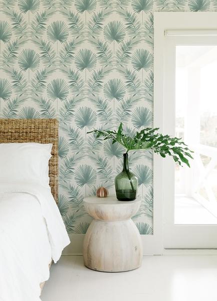 A Street Prints Calla Teal Painted Palm Wallpaper