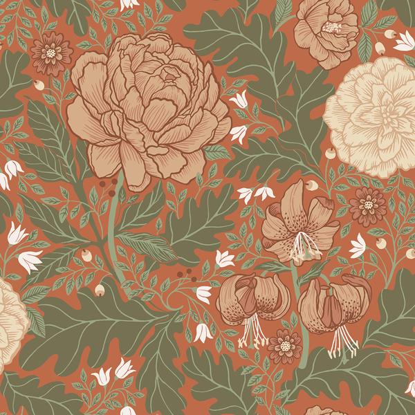 a street prints Camille Red Peony & Lily Wallpaper