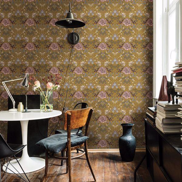 A Street Prints Celestine Mustard Floral Wallpaper