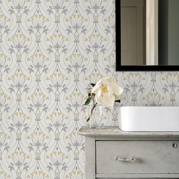A Street Prints Dard Grey Tulip Ogee Wallpaper