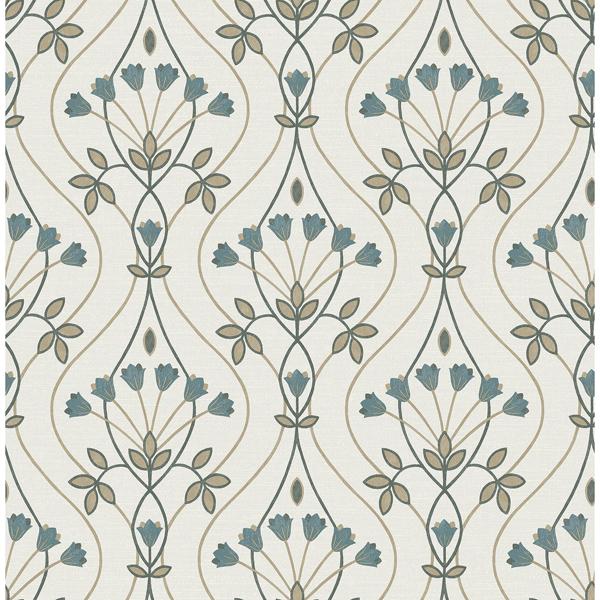 a street prints Dard Teal Tulip Ogee Wallpaper
