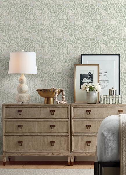 A Street Prints Egret Sage Tidal Dance Wallpaper