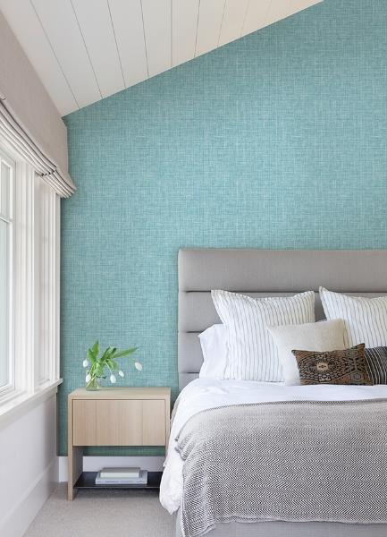 A Street Prints Emerson Aqua Linen Wallpaper