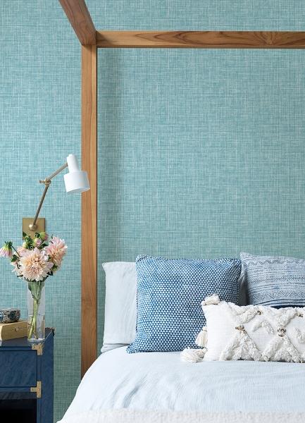A Street Prints Emerson Aqua Linen Wallpaper