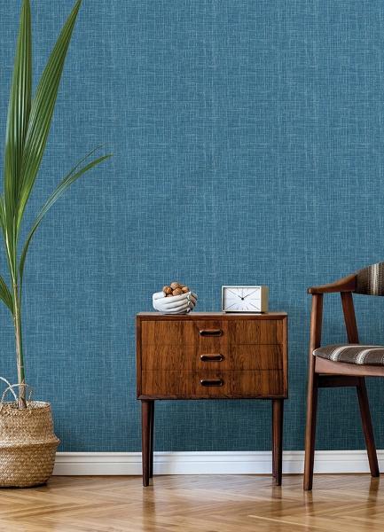 A Street Prints Emerson Blue Linen Wallpaper