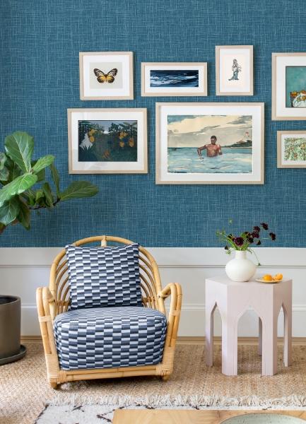 A Street Prints Emerson Teal Faux Linen Wallpaper