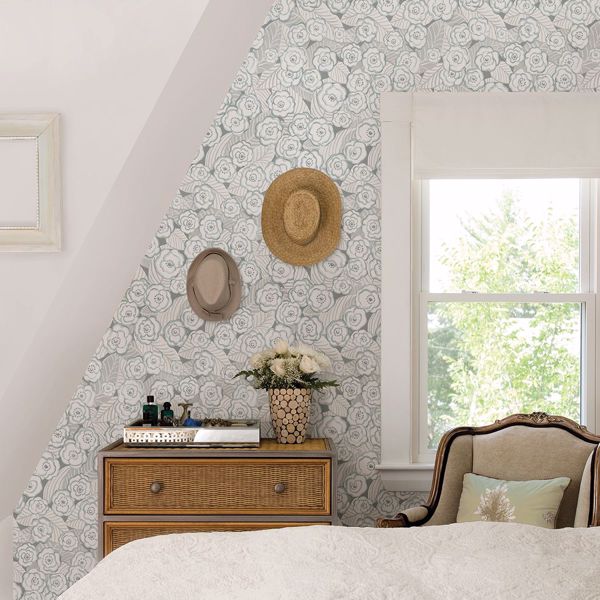 A Street Prints Emery Light Blue Floral Wallpaper