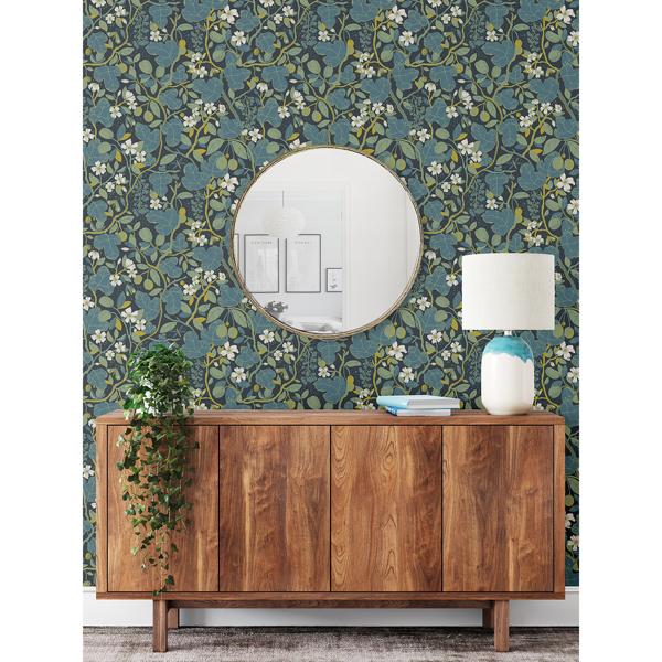 A Street Prints Ewald Blue Garden Vines Wallpaper