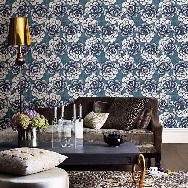 A Street Prints Fanciful Blue Floral Wallpaper