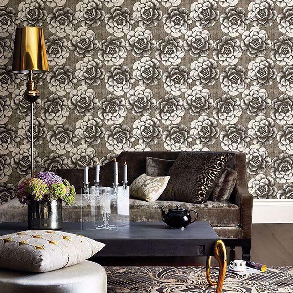 A Street Prints Fanciful Brown Floral Wallpaper