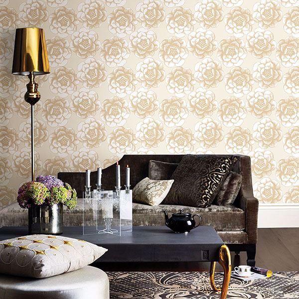 A Street Prints Fanciful Gold Floral Wallpaper