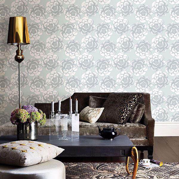 A Street Prints Fanciful Silver Floral Wallpaper