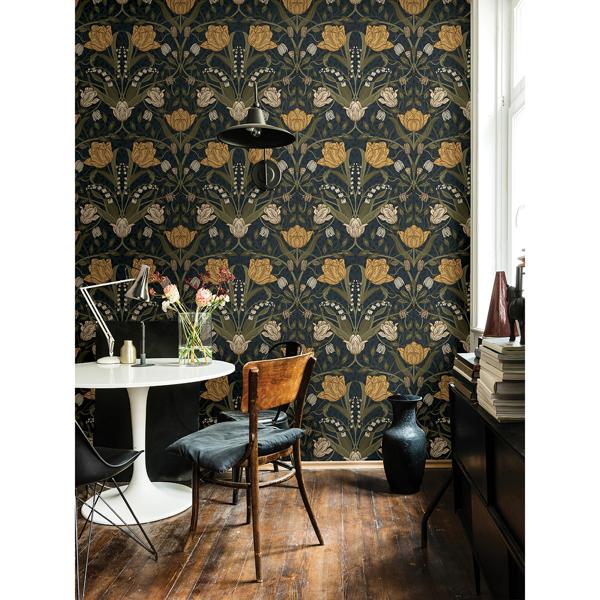 A Street Prints Filippa Navy Tulip Wallpaper