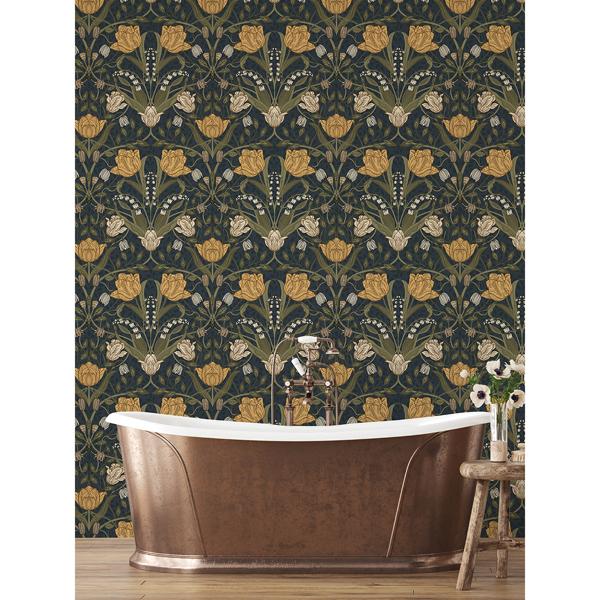 A Street Prints Filippa Navy Tulip Wallpaper