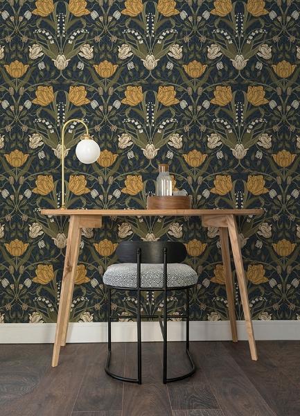 A Street Prints Filippa Navy Tulip Wallpaper