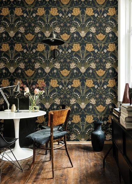 A Street Prints Filippa Navy Tulip Wallpaper