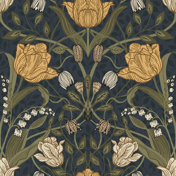 a street prints Filippa Navy Tulip Wallpaper