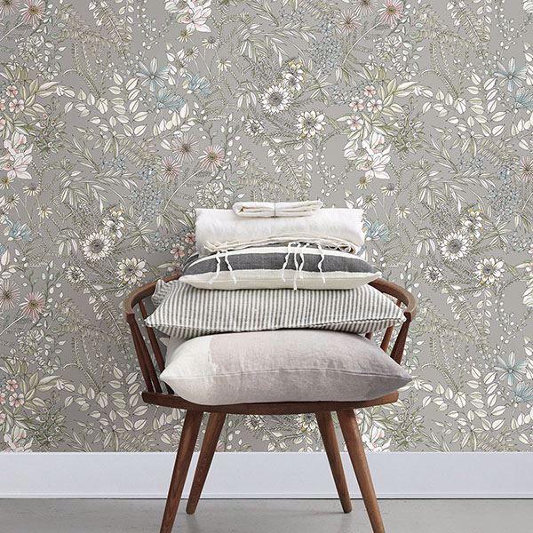 A Street Prints Full Bloom Beige Floral Wallpaper