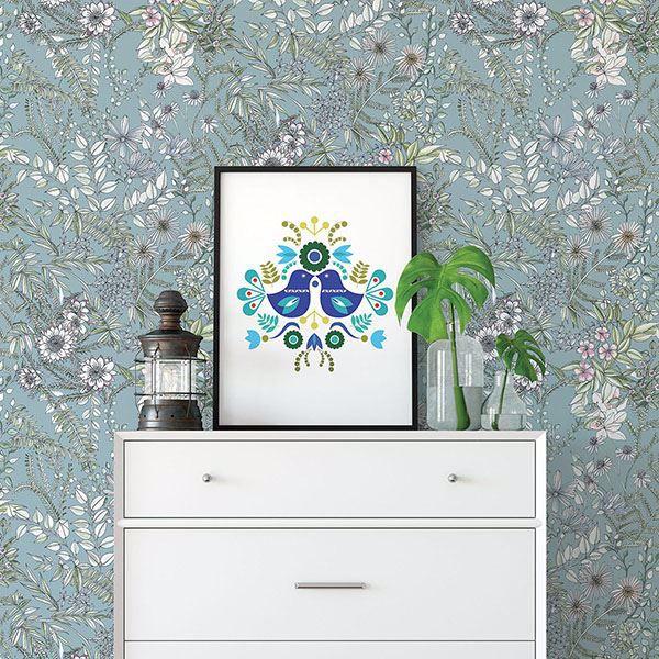 A Street Prints Full Bloom Blue Floral Wallpaper