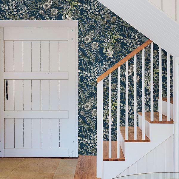 A Street Prints Full Bloom Navy Floral Wallpaper