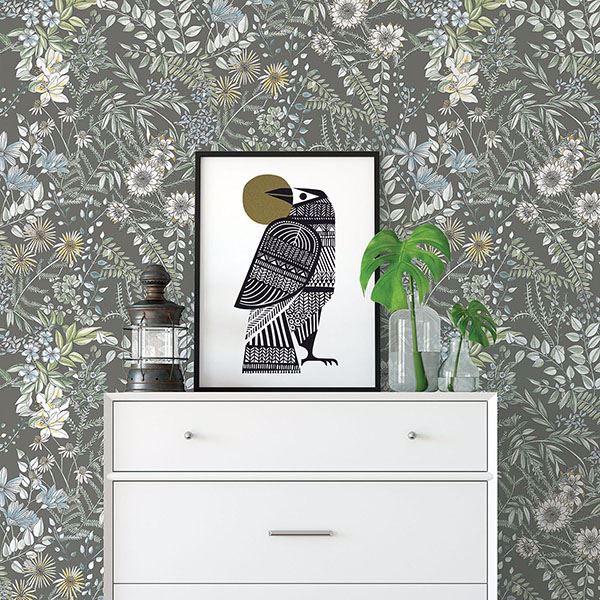 A Street Prints Full Bloom Taupe Floral Wallpaper