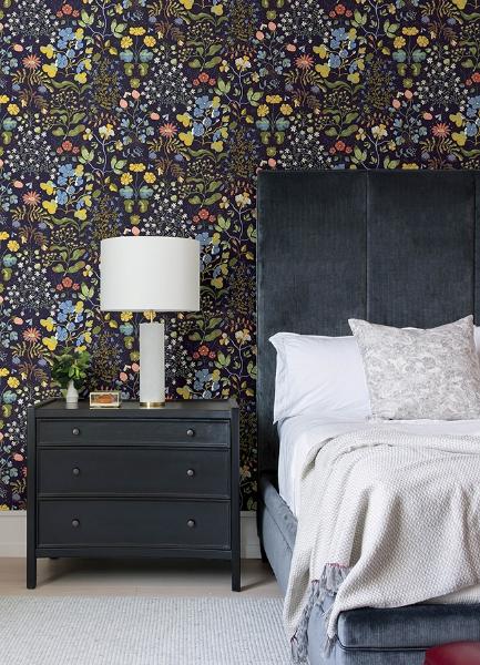 A Street Prints Groh Dark Blue Floral Wallpaper
