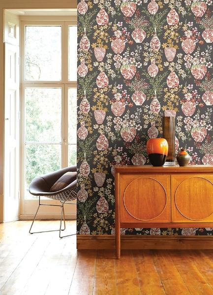 A Street Prints Harper Brown Floral Vase Wallpaper