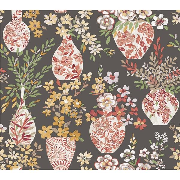 a street prints Harper Brown Floral Vase Wallpaper