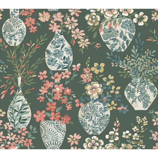 a street prints Harper Green Floral Vase Wallpaper