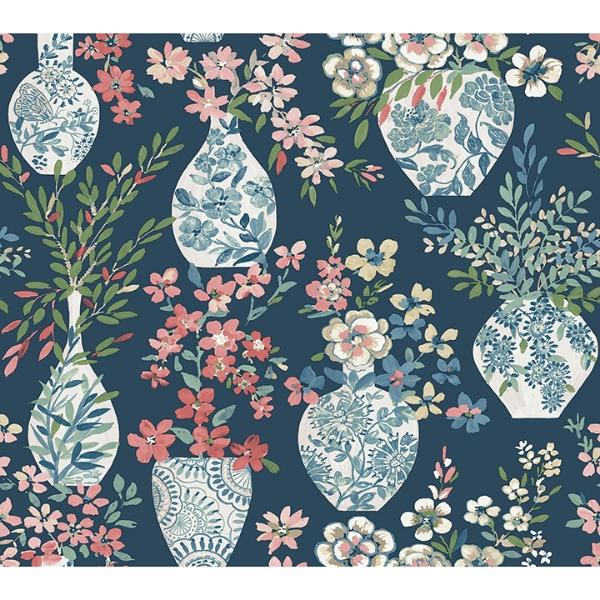 a street prints Harper Teal Floral Vase Wallpaper