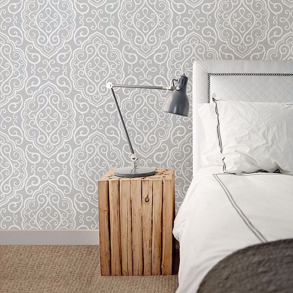 A Street Prints Heavenly Grey Damask Wallpaper