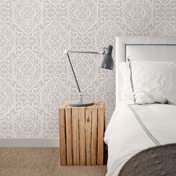 A Street Prints Heavenly Taupe Damask Wallpaper