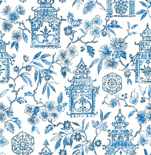 a street prints Helaine Blue Pagoda Wallpaper