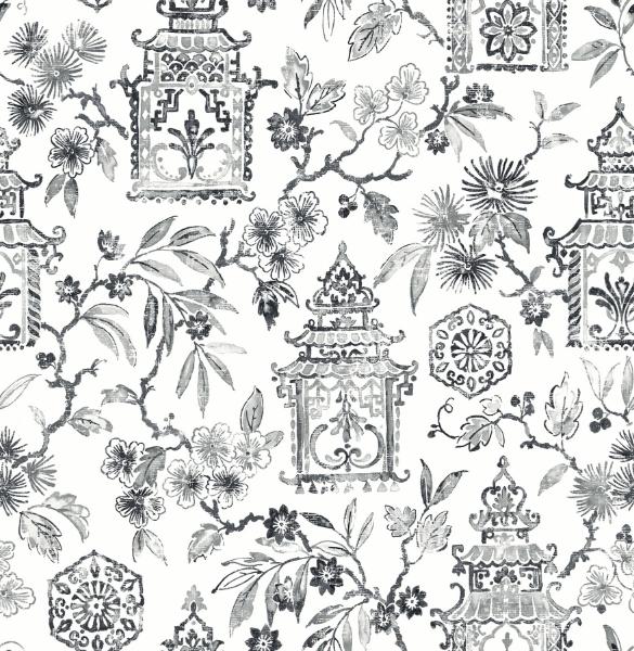 a street prints Helaine Charcoal Pagoda Wallpaper