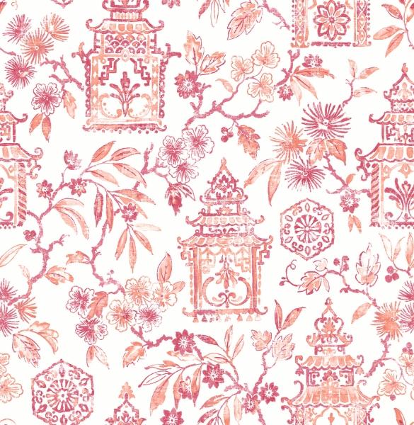 a street prints Helaine Coral Pagoda Wallpaper