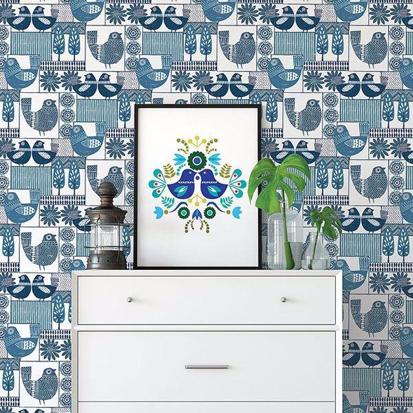 A Street Prints Hennika Blue Patchwork Wallpaper